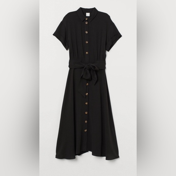 H&M long black shirt dress with tie belt - Picture 1 of 15
